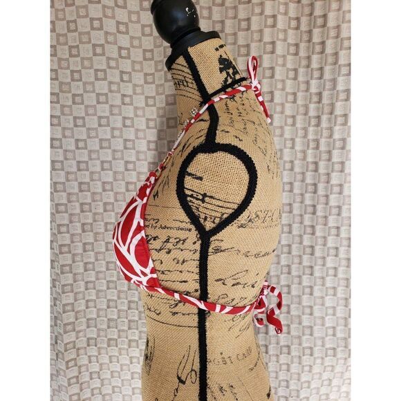 Women's Bikini Swimwear Strappy Padded Bikini Swim Top Red White Small - Picture 6 of 9